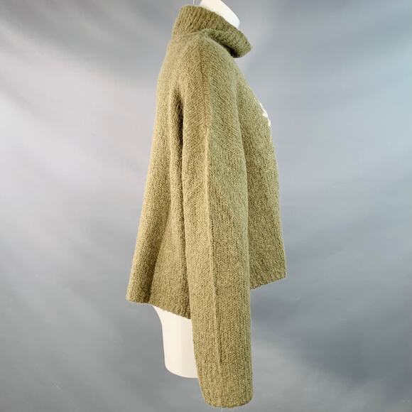 RAQUEL ALLEGRA Size 2 Green White Yellow Alpaca Blend Knit Eye Chain Sweater - Picture 3 of 7